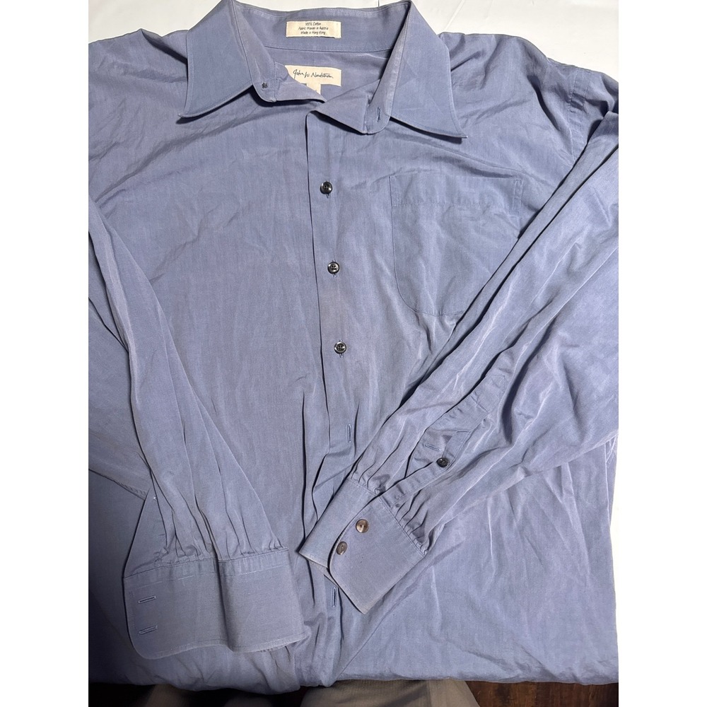 John W. Nordstrom Mens Dress Shirt 18-35 Blue Cotton Long Sleeve